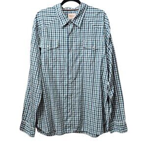 Levi's Modern Gingham Peral Snap Long Sleeve Cotton Blend Teal Green Shirt